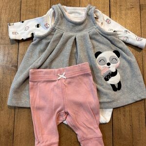 Carter's Gray and Pink Panda Dress & Leggings Set